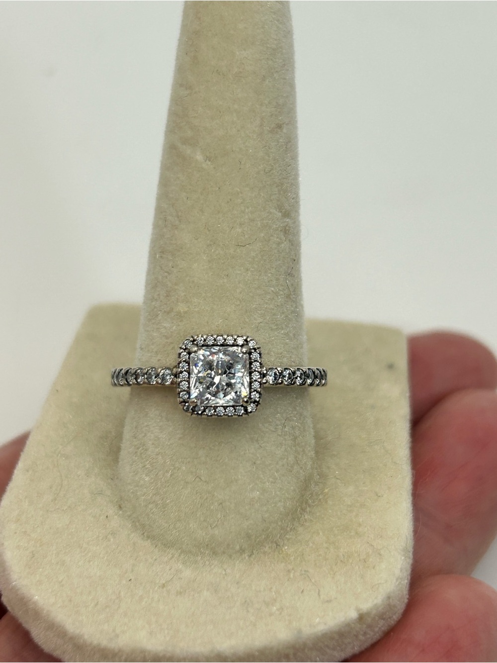 Pandora Sterling Silver Sparkle Halo Square Ring Size 7.5 Stamped S925 ALE 56 - Picture 4 of 11
